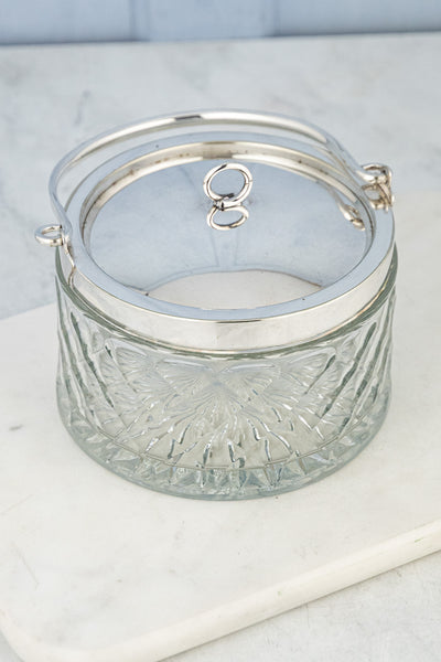 Antique English Silverplate & Cut Glass Demi Biscuit Barrel