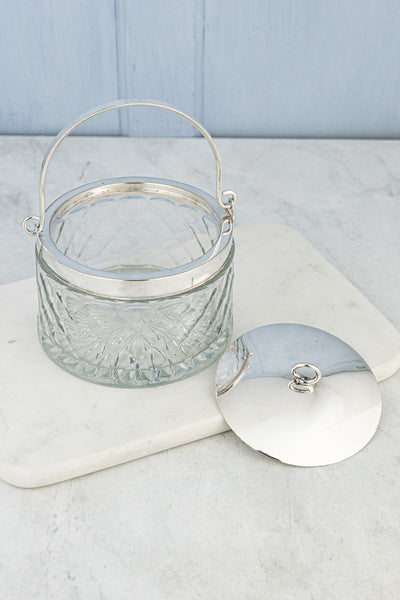 Antique English Silverplate & Cut Glass Demi Biscuit Barrel