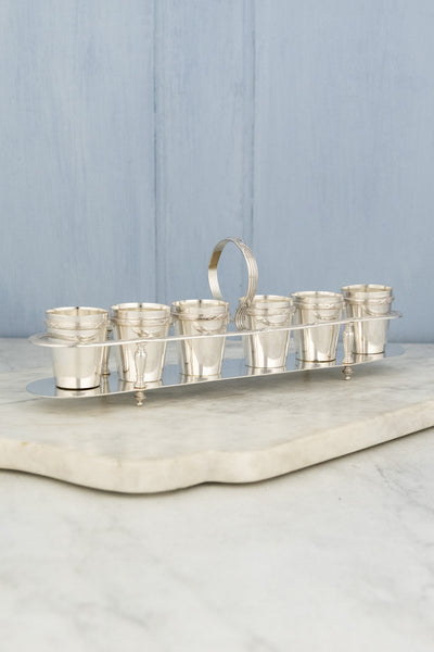 Antique French Silverplate Digestif Glasses in Caddy - Set of 6