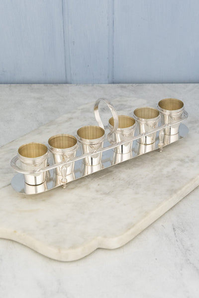 Antique French Silverplate Digestif Glasses in Caddy - Set of 6