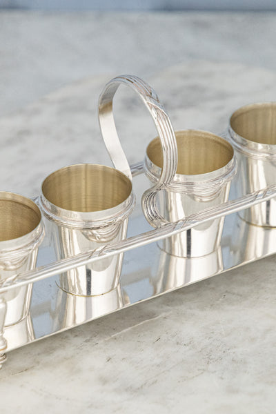 Antique French Silverplate Digestif Glasses in Caddy - Set of 6