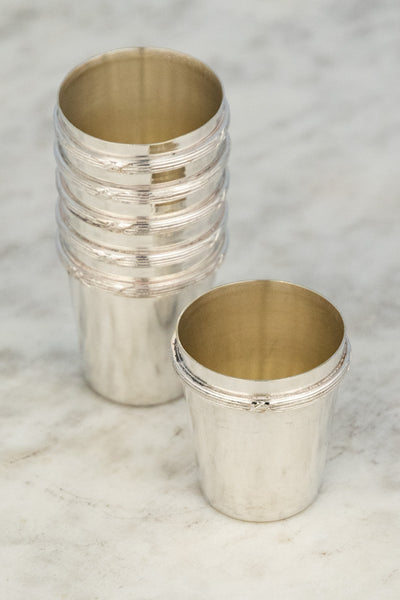 Antique French Silverplate Digestif Glasses in Caddy - Set of 6