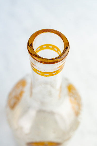 Antique Amber and Clear Glass Etched Bottle