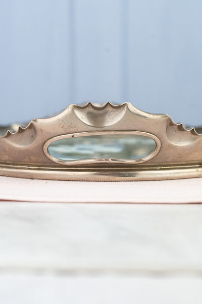 Antique Art Nouveau Ceramic & Chrome Gallery Tray