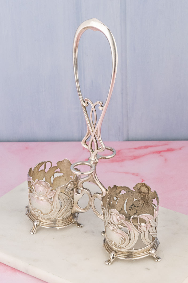 Antique Art Nouveau Silverplate Oil & Vinegar Cruet Set, image 10 of 17