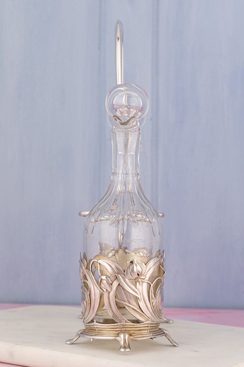 Antique Art Nouveau Silverplate Oil & Vinegar Cruet Set, image 4 of 17