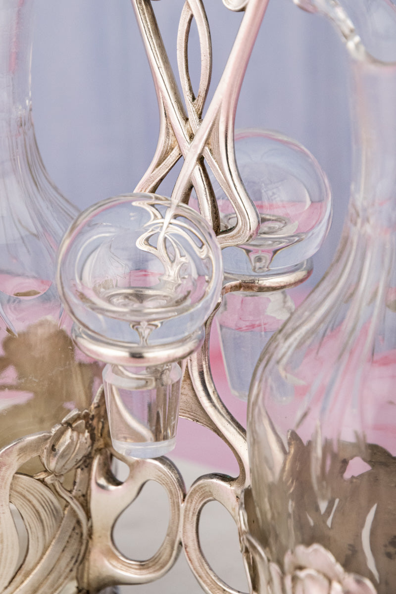 Antique Art Nouveau Silverplate Oil & Vinegar Cruet Set, image 3 of 17