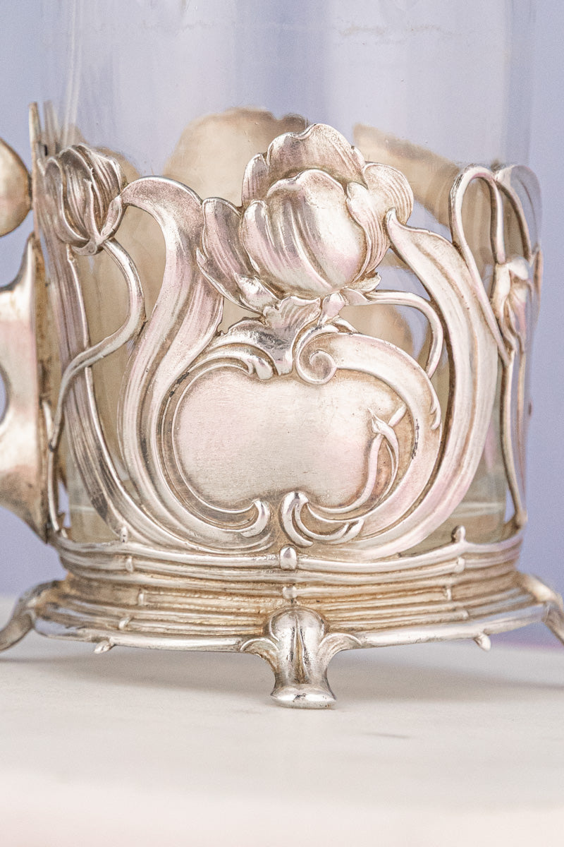 Antique Art Nouveau Silverplate Oil & Vinegar Cruet Set, image 7 of 17