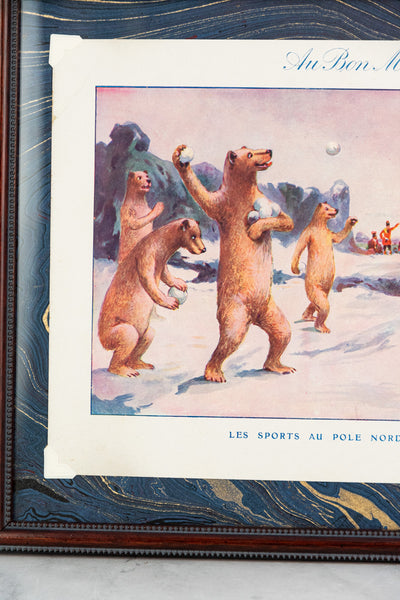 Antique Au Bon Marche Winter Bear Framed Card