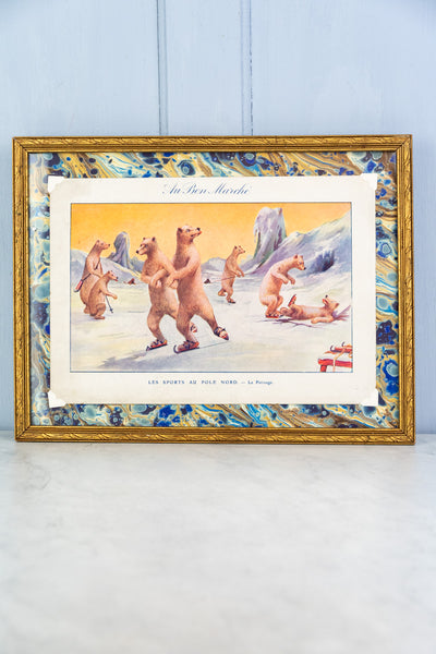 Antique Au Bon Marche Winter Bear Framed Card