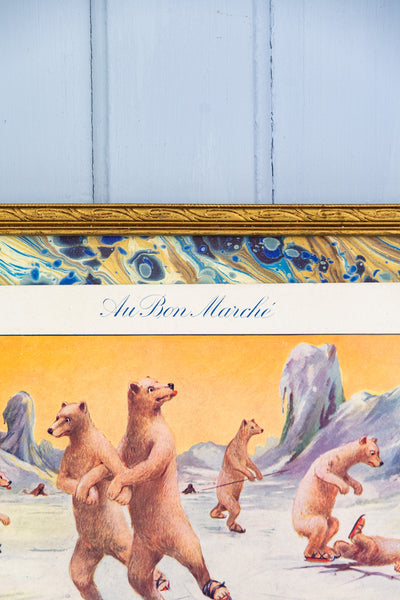 Antique Au Bon Marche Winter Bear Framed Card