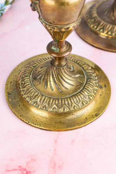 Antique Brass Candlestick Pair