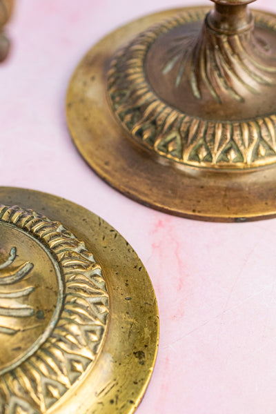 Antique Brass Candlestick Pair