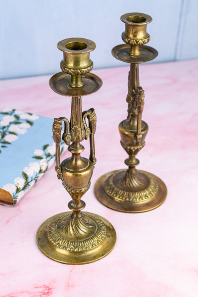 Antique Brass Candlestick Pair