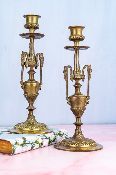 Antique Brass Candlestick Pair