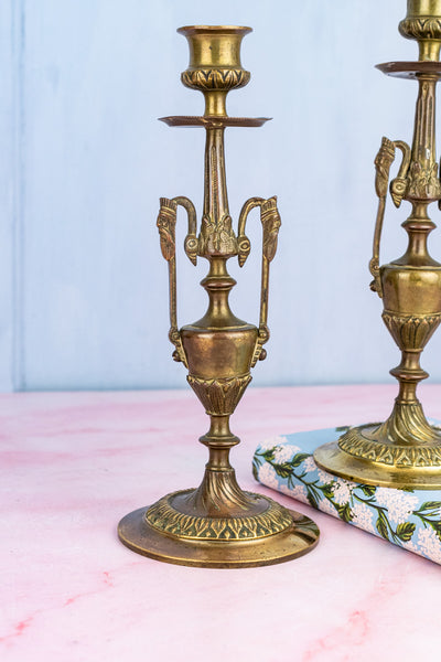 Antique Brass Candlestick Pair