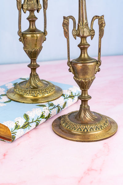 Antique Brass Candlestick Pair