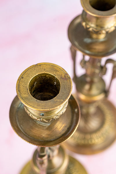 Antique Brass Candlestick Pair