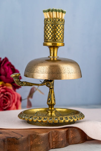 Antique Brass Hotel Bell with Match Holder & Strike