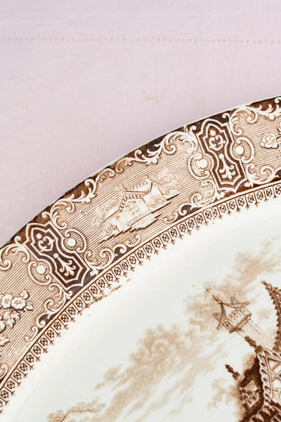 Antique Brown Transfersware Platter