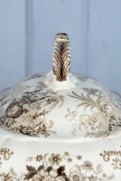 Antique Brown Transferware Tureen