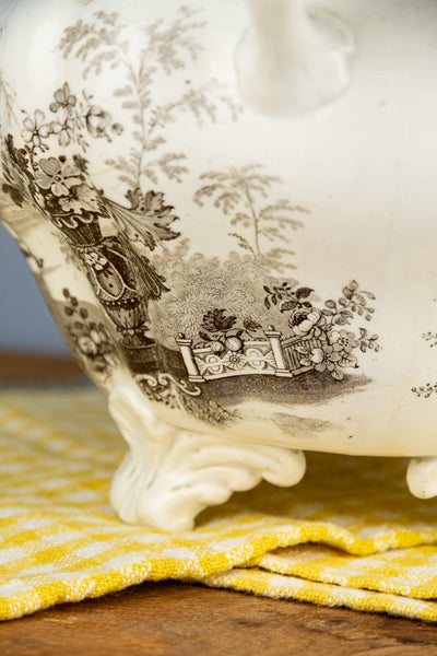 Antique Brown Transferware Tureen