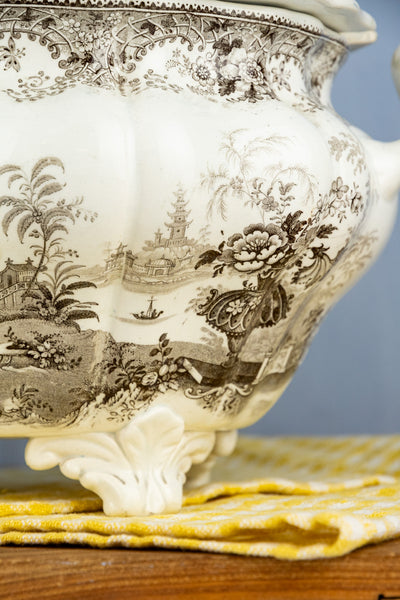 Antique Brown Transferware Tureen