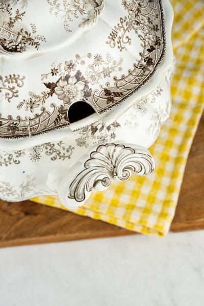 Antique Brown Transferware Tureen