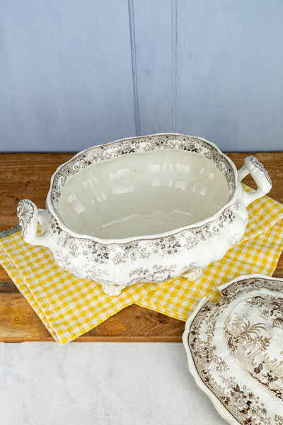 Antique Brown Transferware Tureen