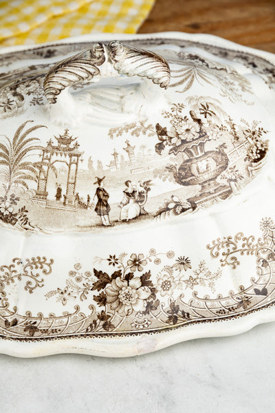 Antique Brown Transferware Tureen
