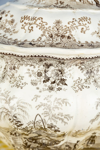 Antique Brown Transferware Tureen