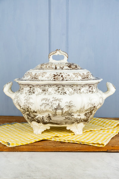 Antique Brown Transferware Tureen