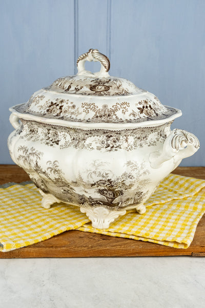 Antique Brown Transferware Tureen