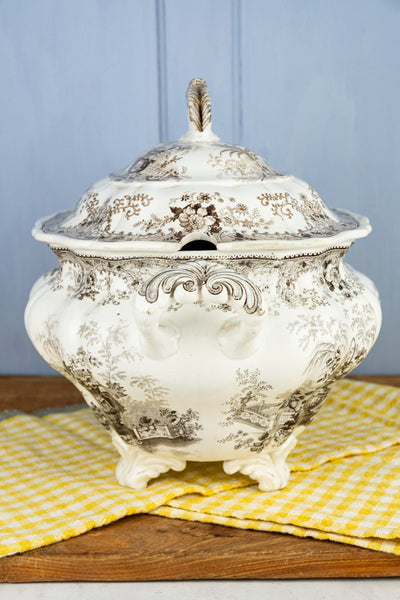 Antique Brown Transferware Tureen