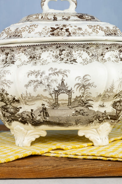 Antique Brown Transferware Tureen