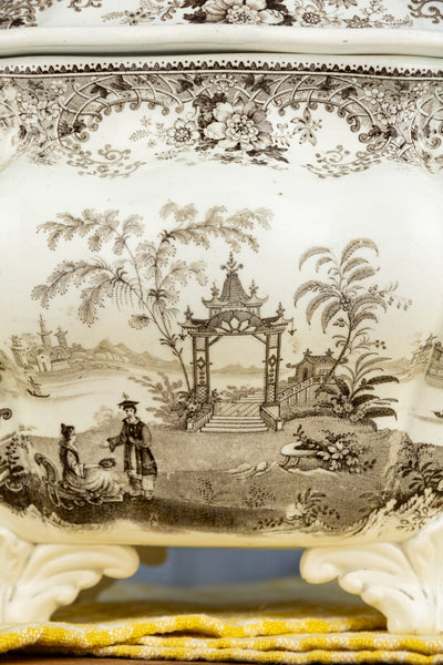 Antique Brown Transferware Tureen