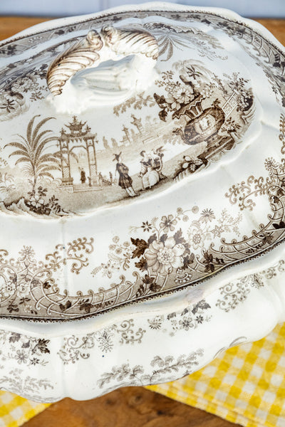 Antique Brown Transferware Tureen