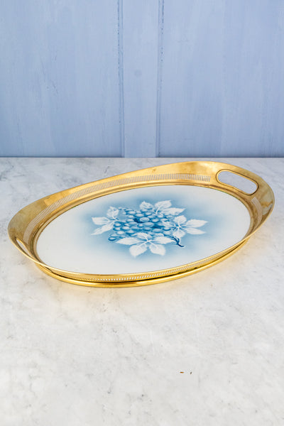 Antique Ceramic & Brass Tray