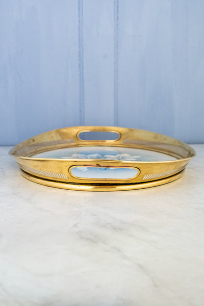 Antique Ceramic & Brass Tray