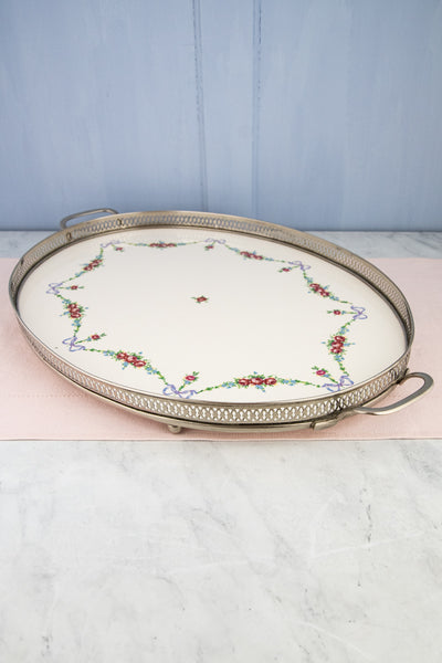 Antique Ceramic & Chrome Gallery Tray