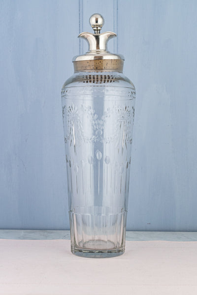 Antique Cut Crystal and Silverplate 16" Cocktail Shaker