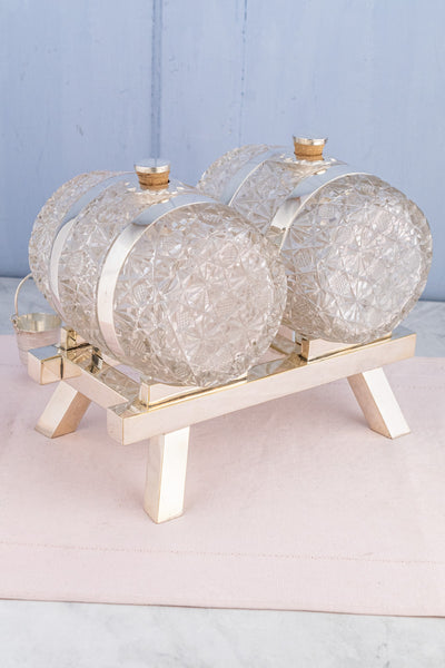 Antique Cut Crystal and Silverplate Double Liquor Stand