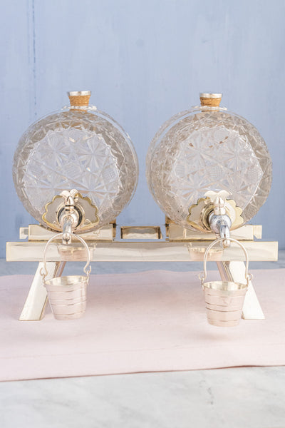 Antique Cut Crystal and Silverplate Double Liquor Stand