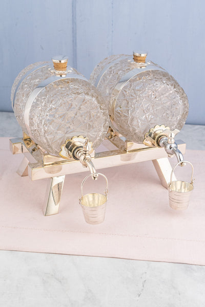 Antique Cut Crystal and Silverplate Double Liquor Stand