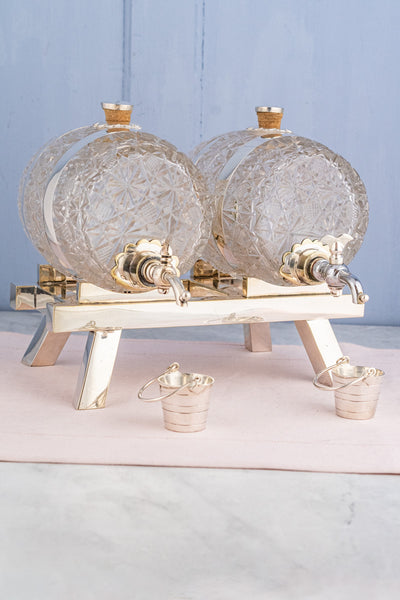 Antique Cut Crystal and Silverplate Double Liquor Stand