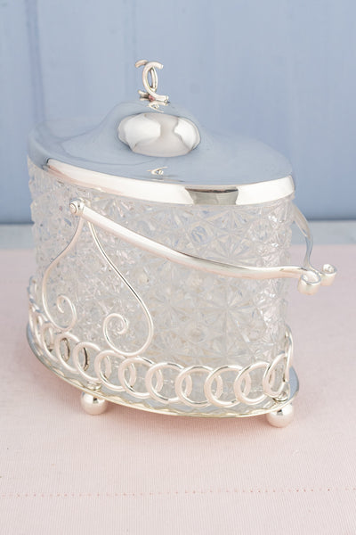 Antique Cut Crystal and Silverplate Oval Biscuit Box