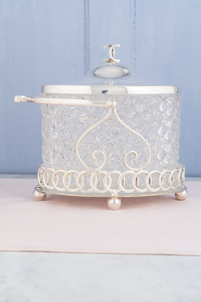 Antique Cut Crystal and Silverplate Oval Biscuit Box