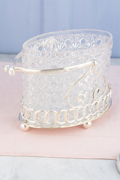 Antique Cut Crystal and Silverplate Oval Biscuit Box