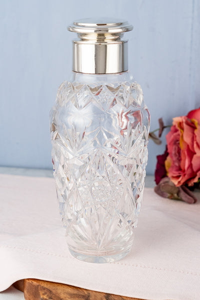 Antique Cut Crystal and Sterling Cocktail Shaker