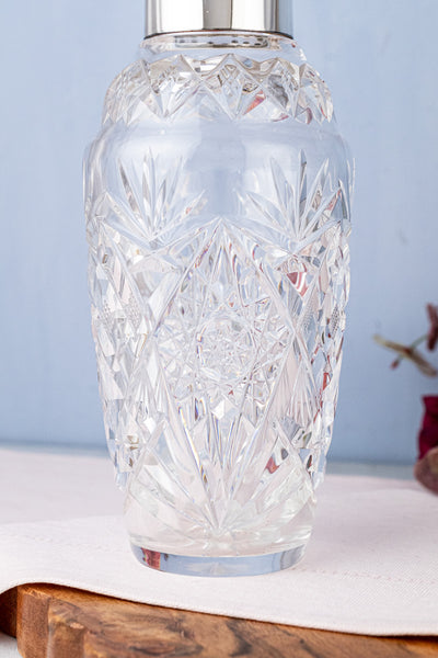 Antique Cut Crystal and Sterling Cocktail Shaker
